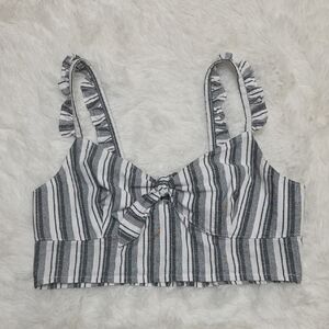 Express Black and White Striped Ruffle Crop Top. Size XL
